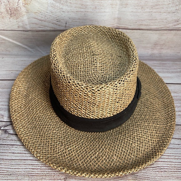 Walt Disney World Flat Brim Hat Natural Straw Black Ribbon Adult Size Parks Sun - Picture 5 of 8